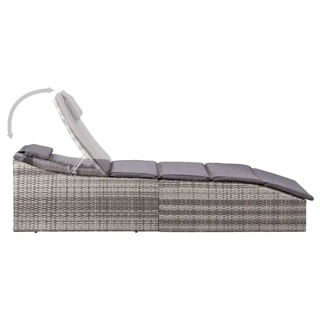 Sun Lounger with Cushion Poly Rattan Grey Outdoor Patio Relaxing Chair