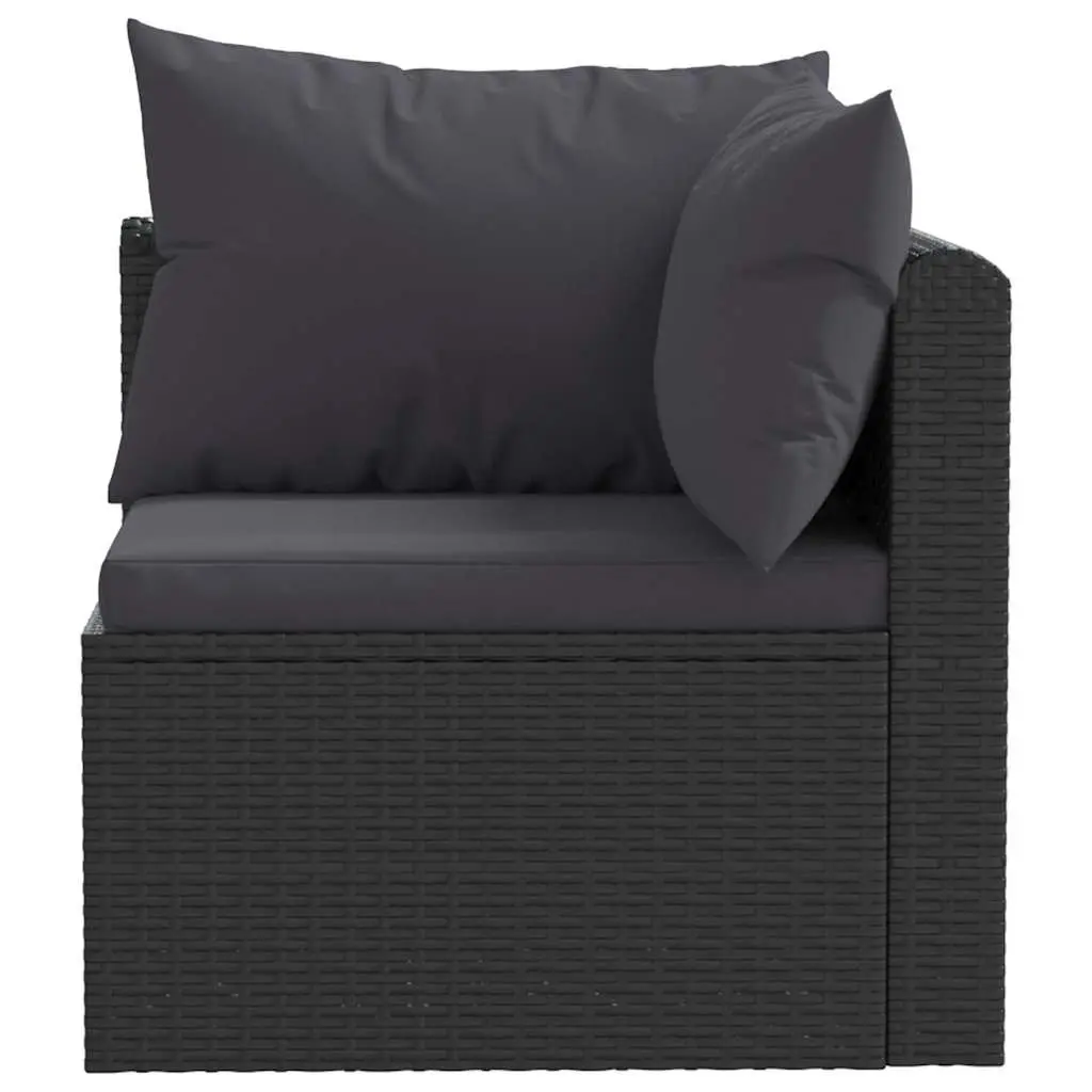 9 Piece Garden Lounge Set Black Modular Outdoor Sofa Set with Thick Padded Cushions and Toughened Glass Coffee Table