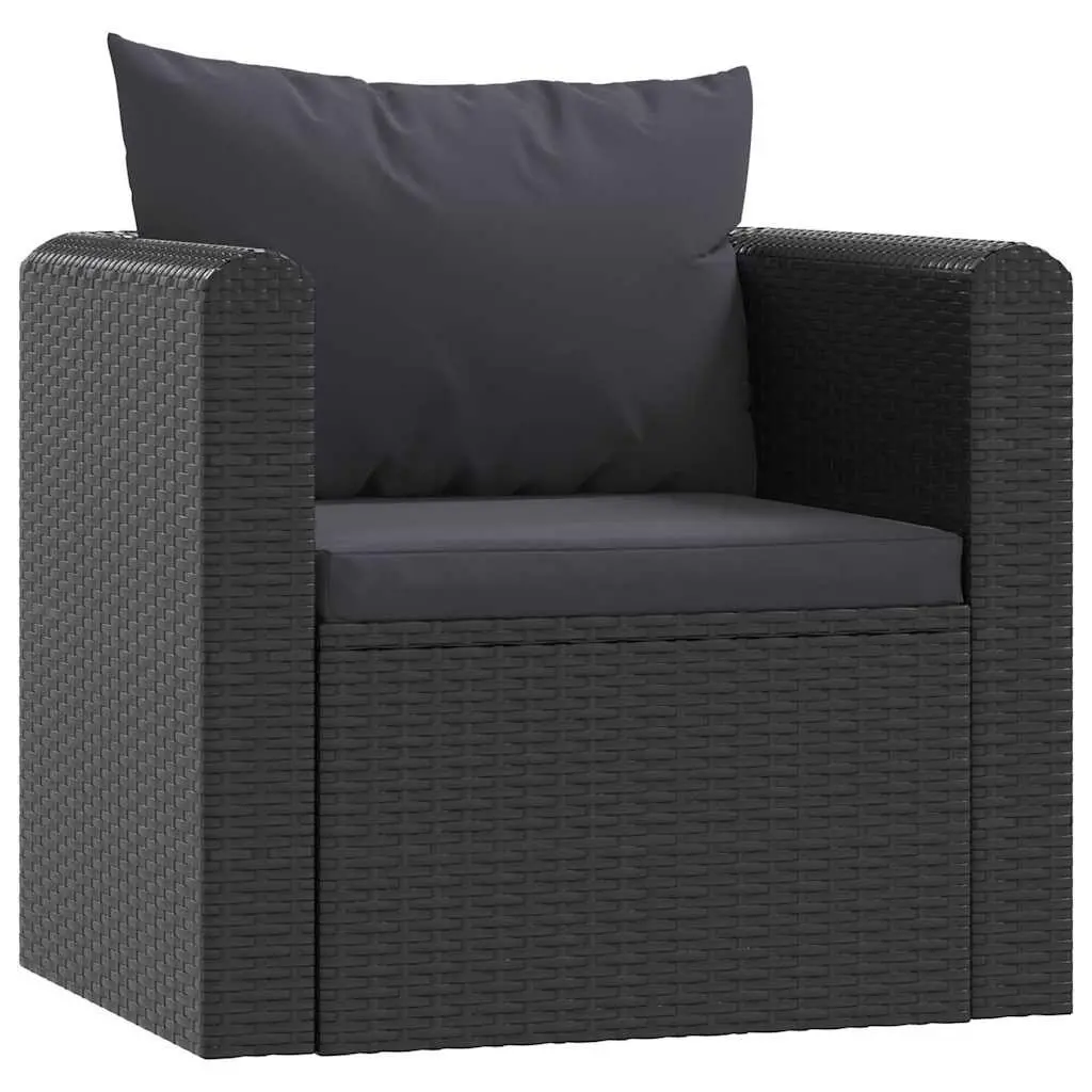 9 Piece Garden Lounge Set Black Modular Outdoor Sofa Set with Thick Padded Cushions and Toughened Glass Coffee Table