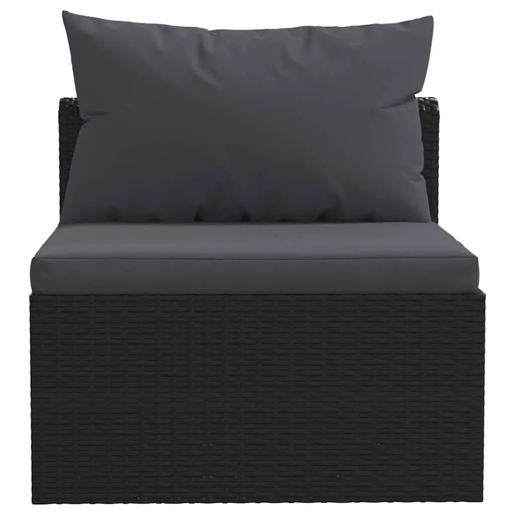 9 Piece Garden Lounge Set Black Modular Outdoor Sofa Set with Thick Padded Cushions and Toughened Glass Coffee Table
