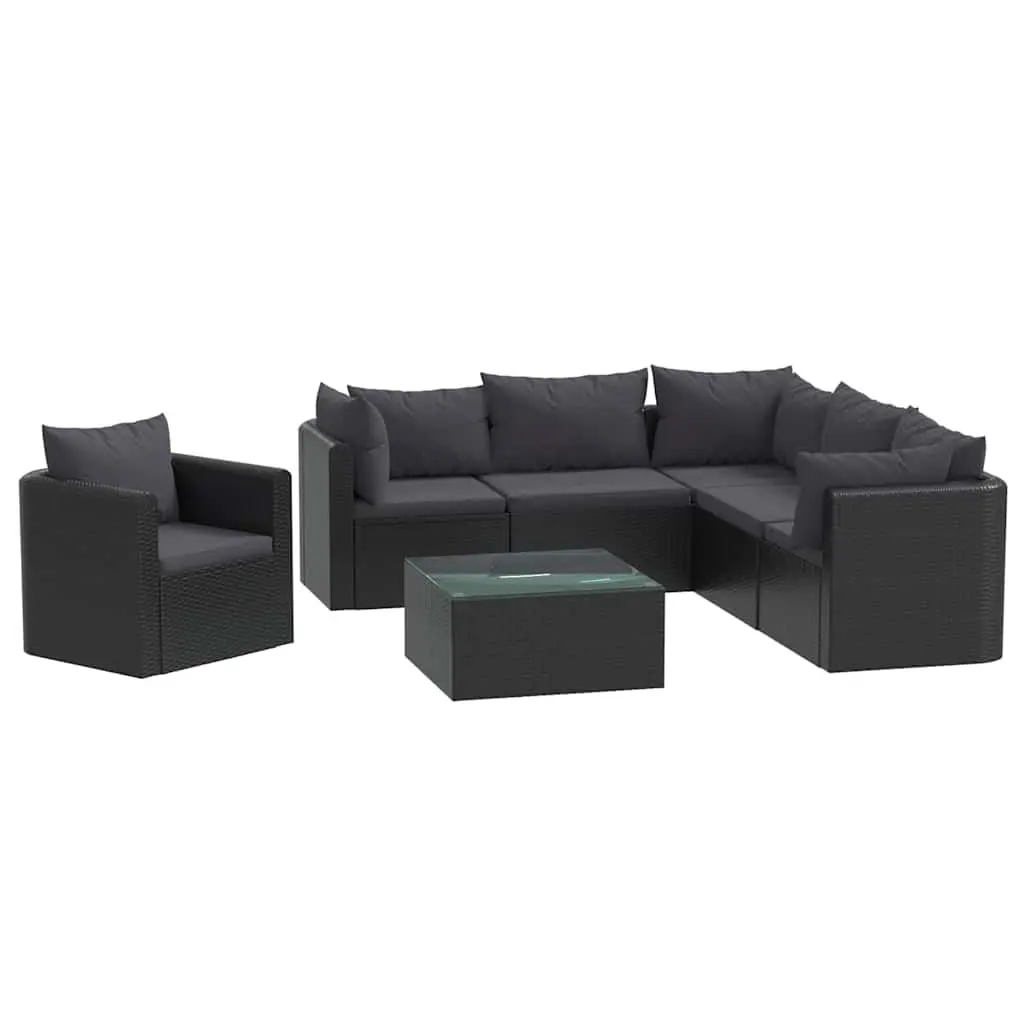 7 Piece Outdoor Sectional Sofa Set Poly Rattan Lounge with Cushions Coffee Table