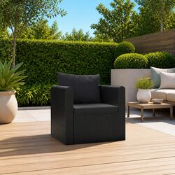 Compact Black Poly Rattan Single Sofa with Cushions