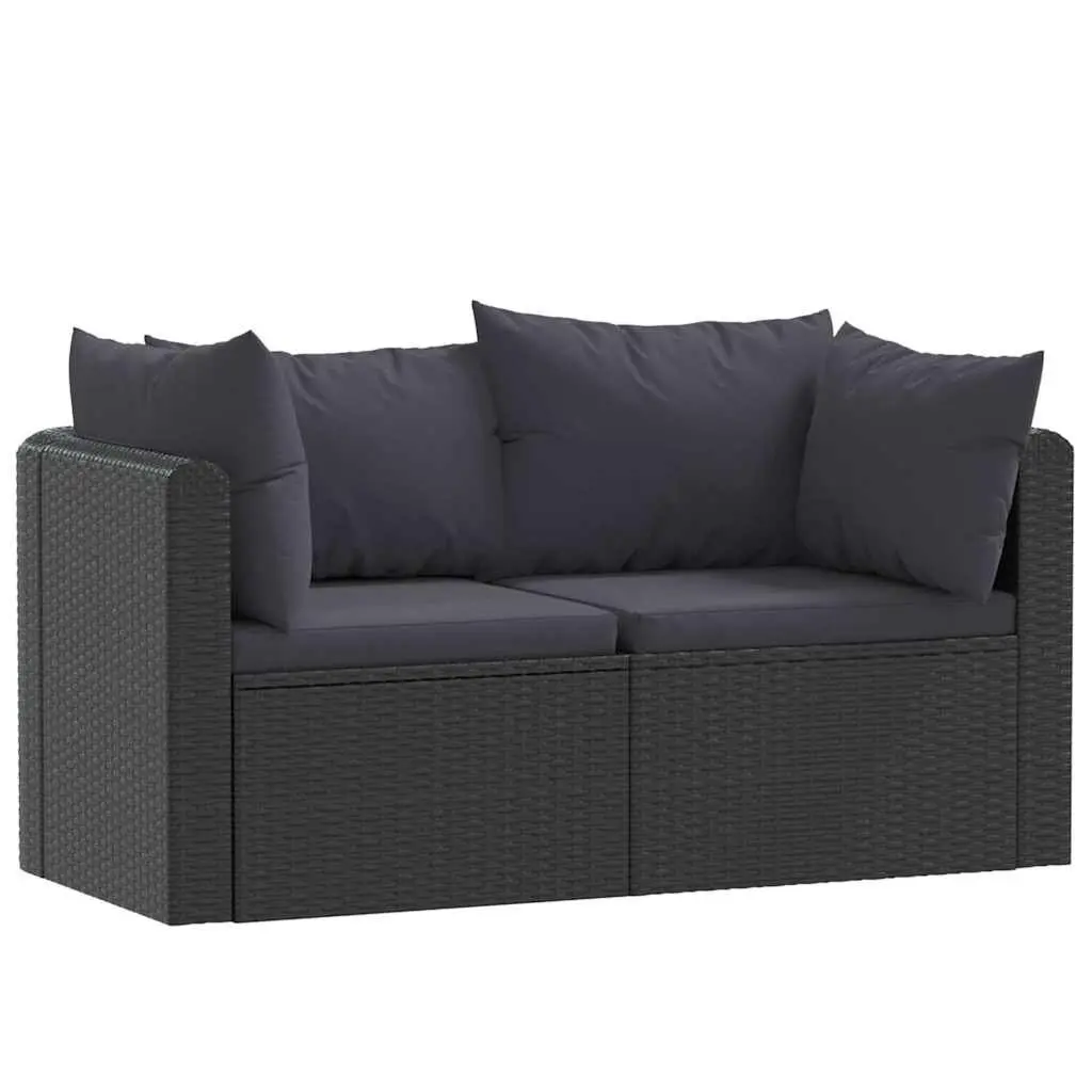 Outdoor Sectional Sofa Set Black 2 Piece Hand-woven PE Rattan Weather-resistant with Thick Padded Cushions