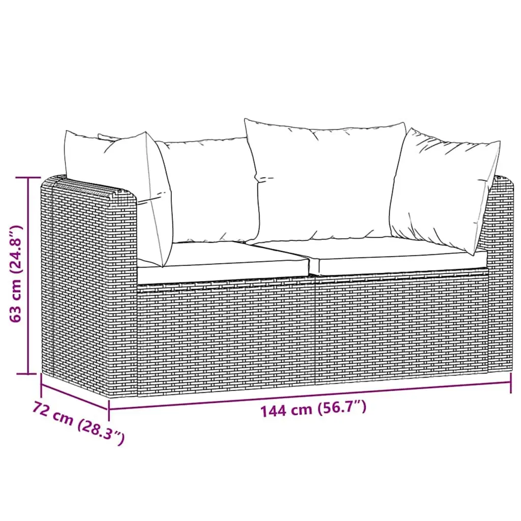 Outdoor Sectional Sofa Set Black 2 Piece Hand-woven PE Rattan Weather-resistant with Thick Padded Cushions