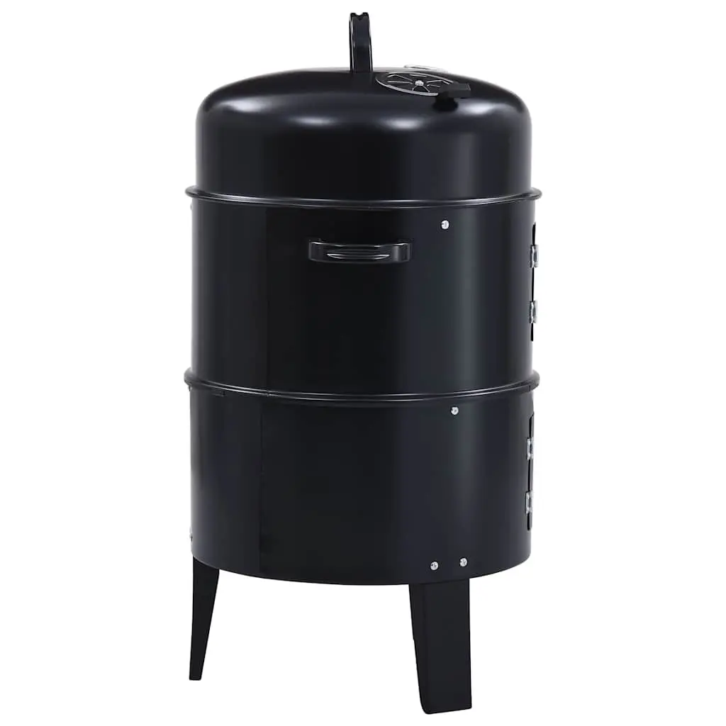 3-in-1 Charcoal Smoker BBQ Grill Black 40x80cm Portable Outdoor Cooking