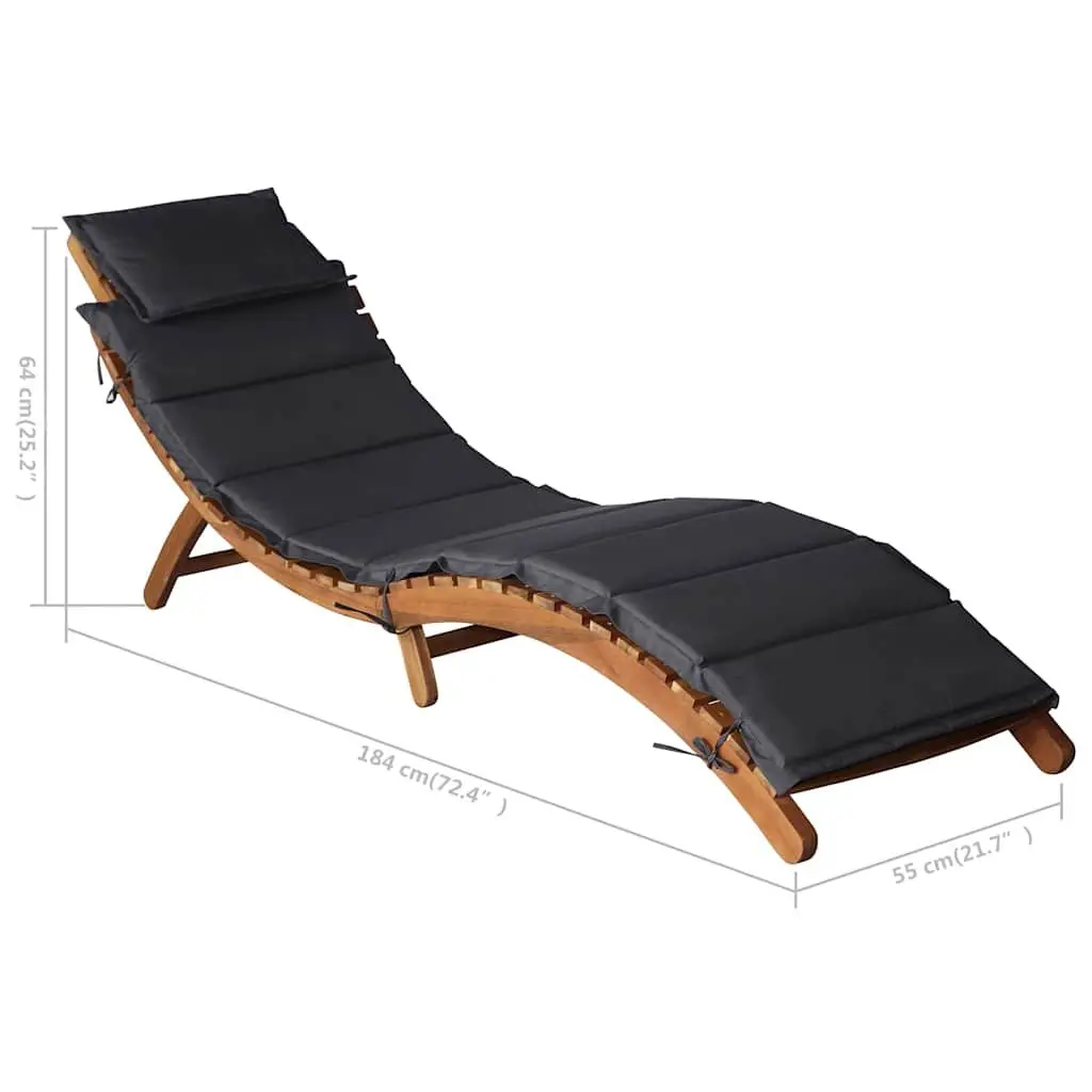 Sun Lounger Grey Folding Acacia Wood Garden Patio Chair with Cushion