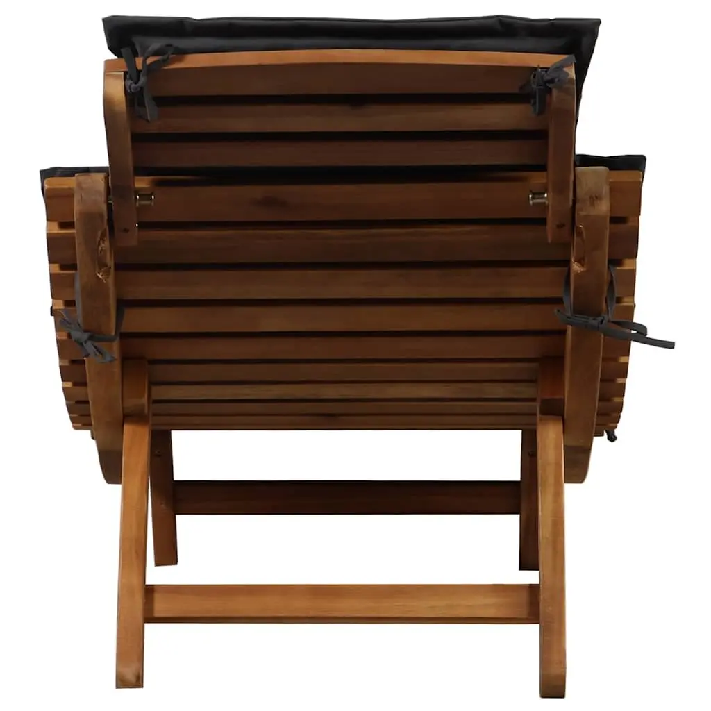 Sun Lounger Grey Folding Acacia Wood Garden Patio Chair with Cushion