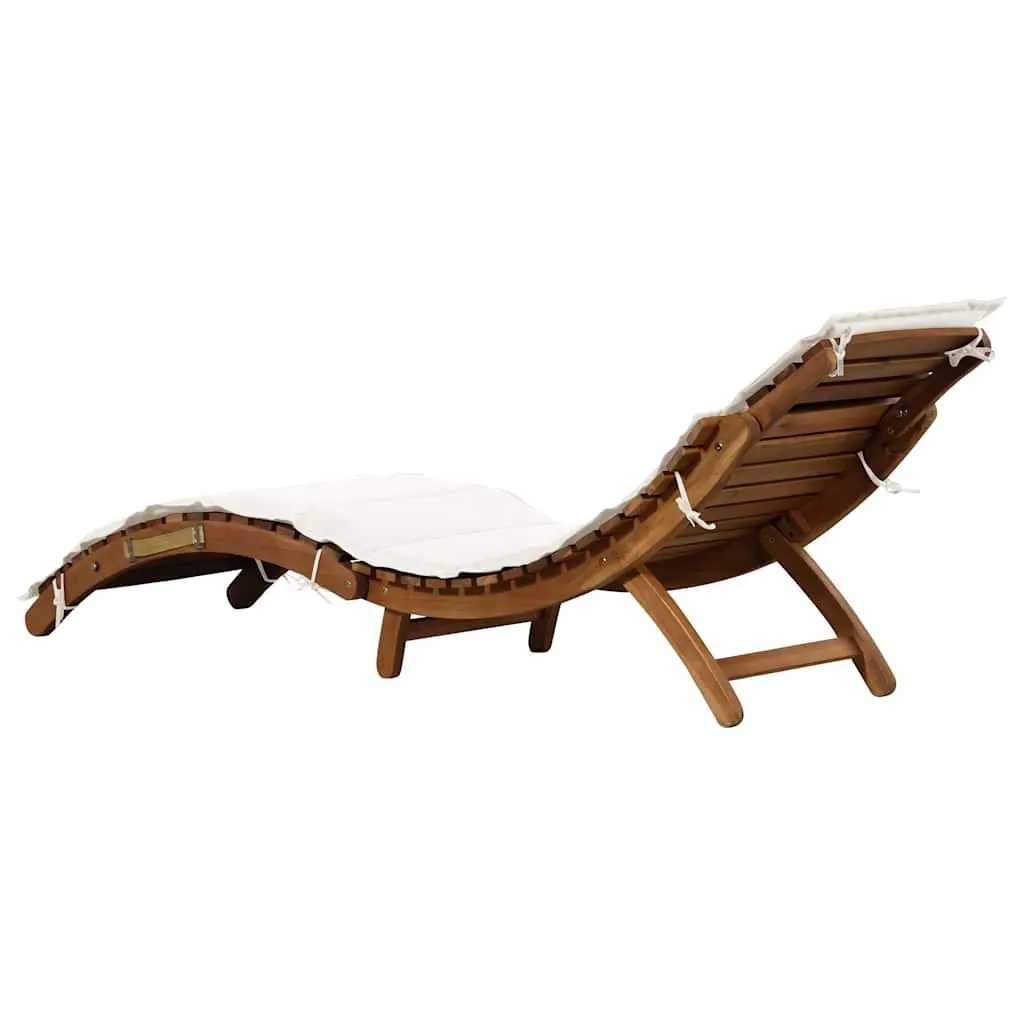 Sun Lounger Solid Acacia Wood Folding Garden Outdoor Patio Relaxer Cream Cushion