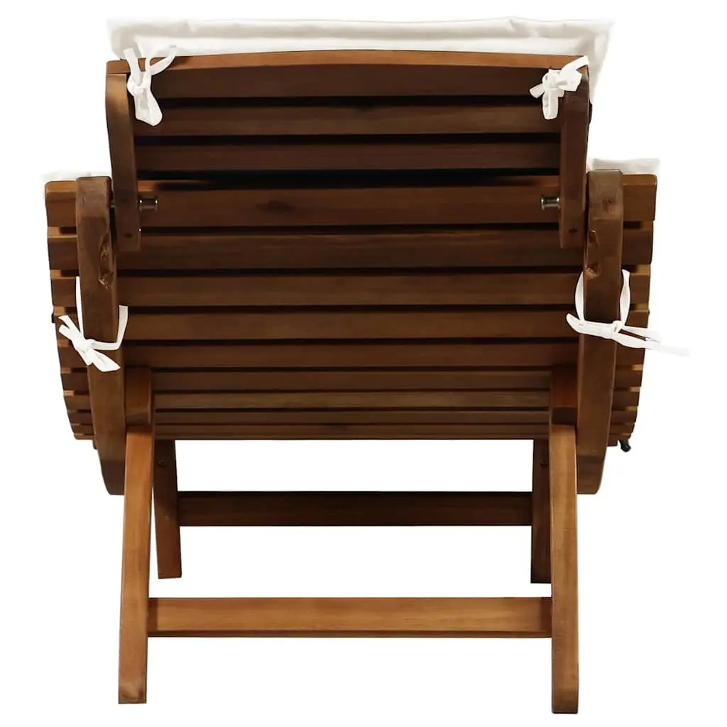 Sun Lounger Solid Acacia Wood Folding Garden Outdoor Patio Relaxer Cream Cushion