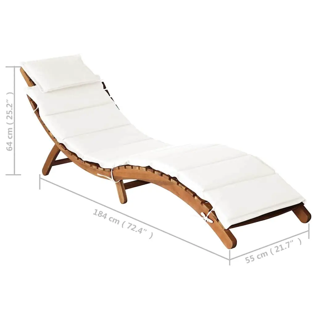 Sun Lounger Solid Acacia Wood Folding Garden Outdoor Patio Relaxer Cream Cushion