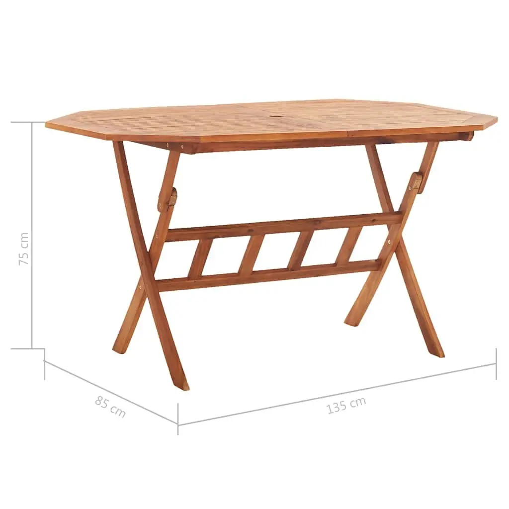 Folding Garden Table Brown 135 x 85 x 75 cm Solid Acacia Wood Weather-resistant Parasol Hole