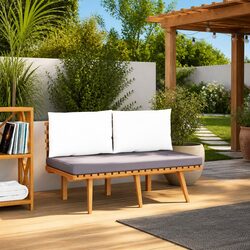 Garden Bench 115cm Outdoor Seating with Padded Cushions Brown Solid Wood