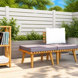 Outdoor Garden Footstool with Cushion Patio Ottoman Seat Acacia Wood Brown