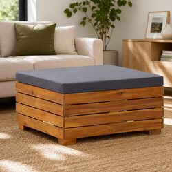 Outdoor Sectional Footrest with Cushion Solid Wood Garden Seating Modular
