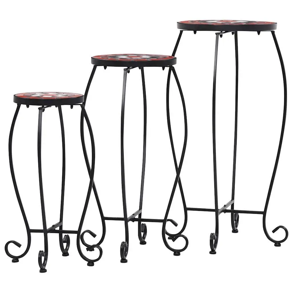 Mosaic Table Set Brown 3 Piece Ceramic Top Iron Frame Garden Balcony Patio