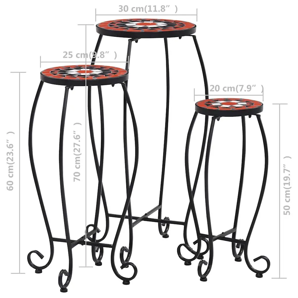 Mosaic Table Set Brown 3 Piece Ceramic Top Iron Frame Garden Balcony Patio