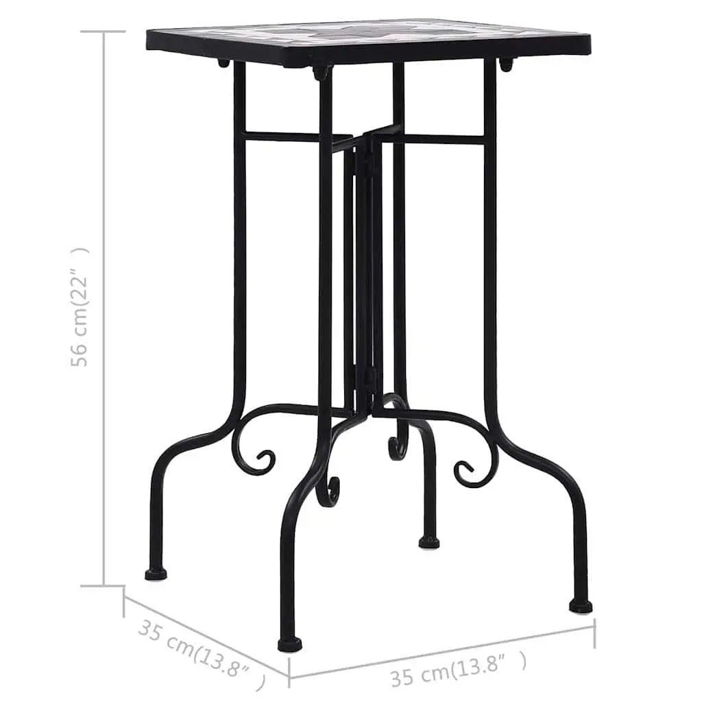 Outdoor Mosaic Table Ceramic Black White Weatherproof Curved Legs Garden Plant Stand