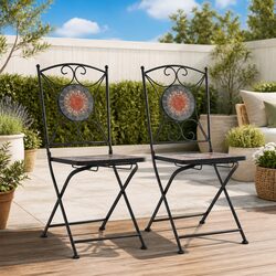 Mosaic Outdoor Bistro Chairs Set of 2 Garden Patio Seating Orange Grey