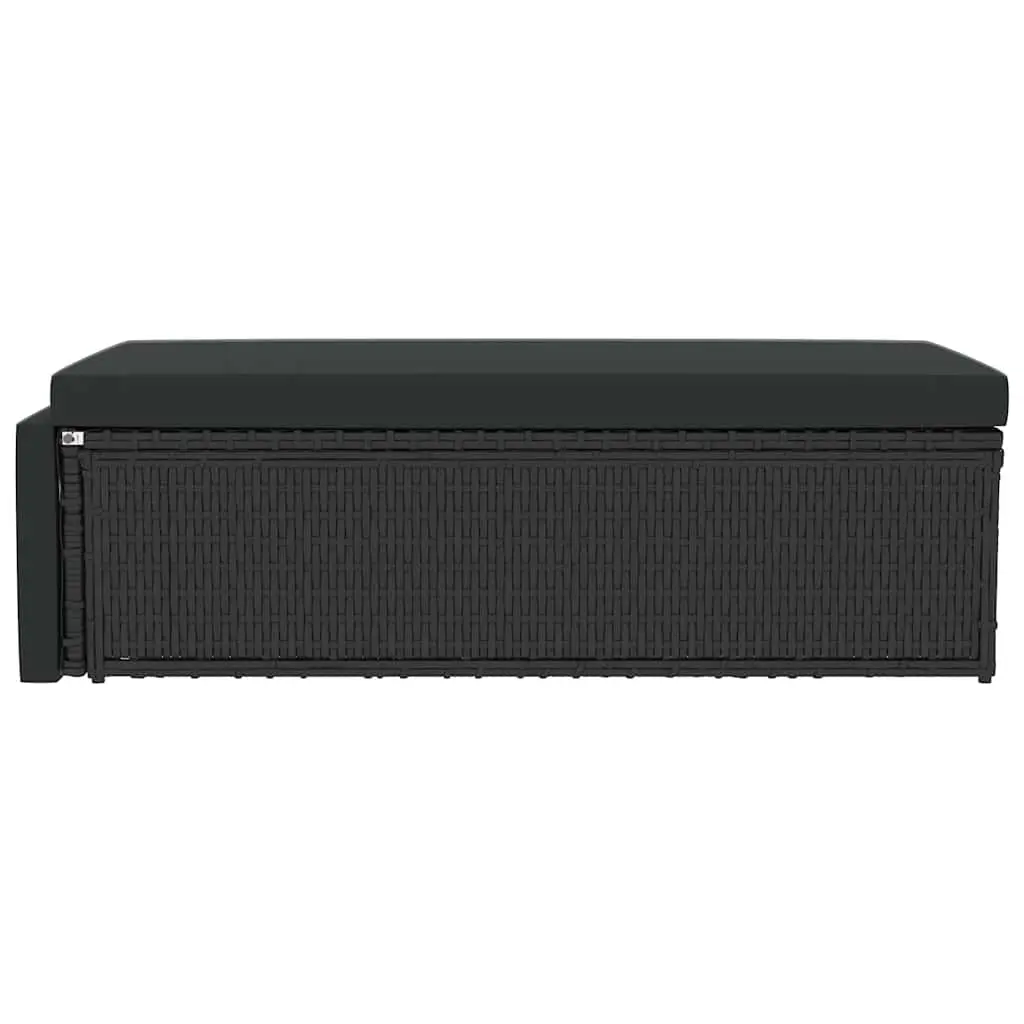 2 Piece Garden Lounge Set Black PE Rattan Sofa Stool with Cushions Weather Resistant Outdoor Patio