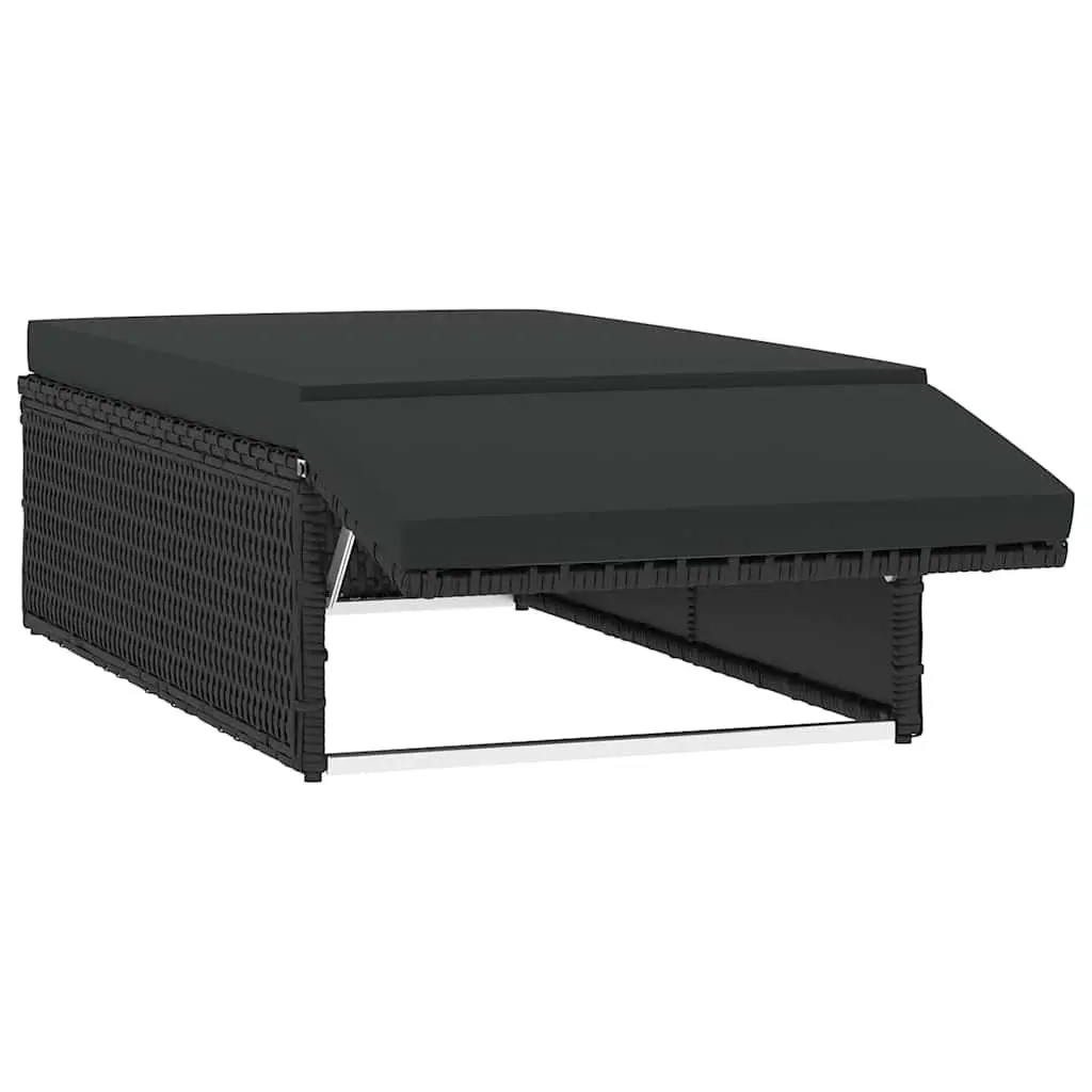 2 Piece Garden Lounge Set Black PE Rattan Sofa Stool with Cushions Weather Resistant Outdoor Patio