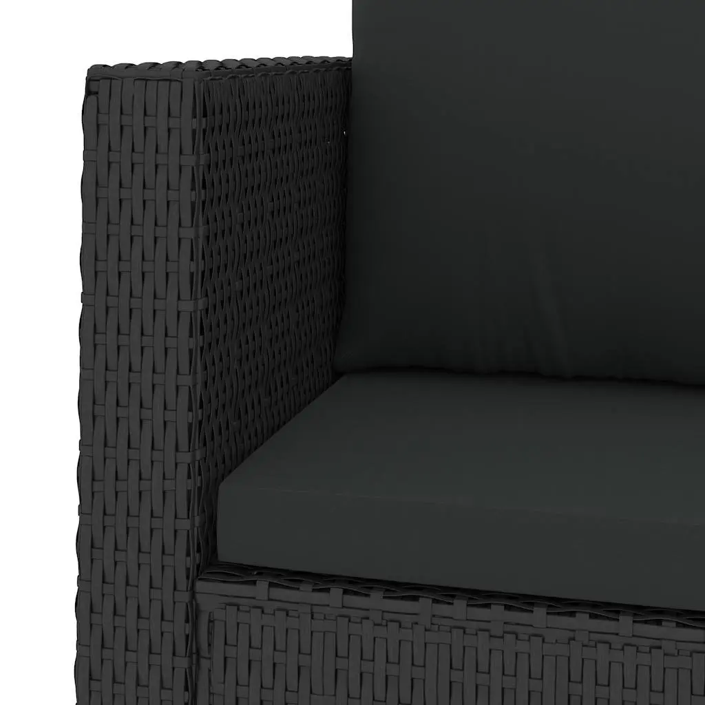 2 Piece Garden Lounge Set Black PE Rattan Sofa Stool with Cushions Weather Resistant Outdoor Patio