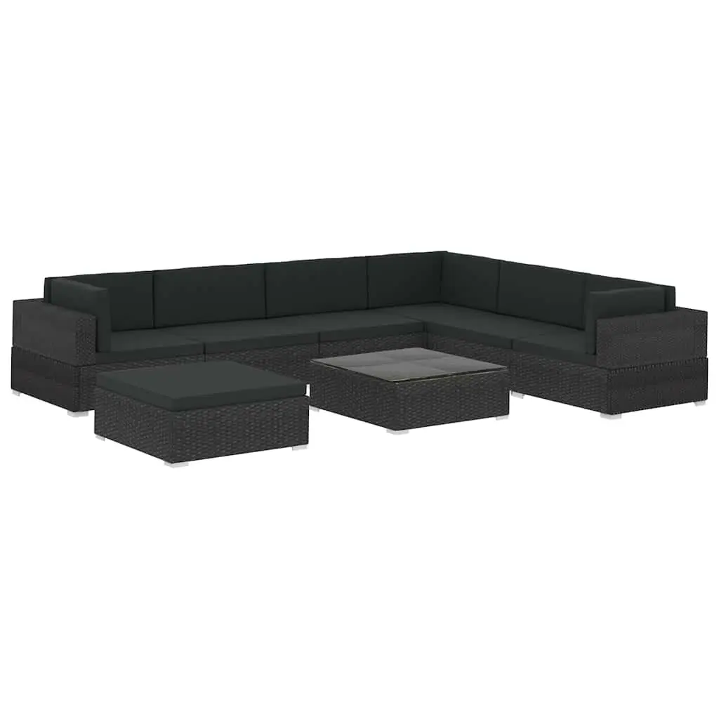 Garden Lounge Set 8 Piece Outdoor Furniture Poly Rattan Sofa with Cushions Black