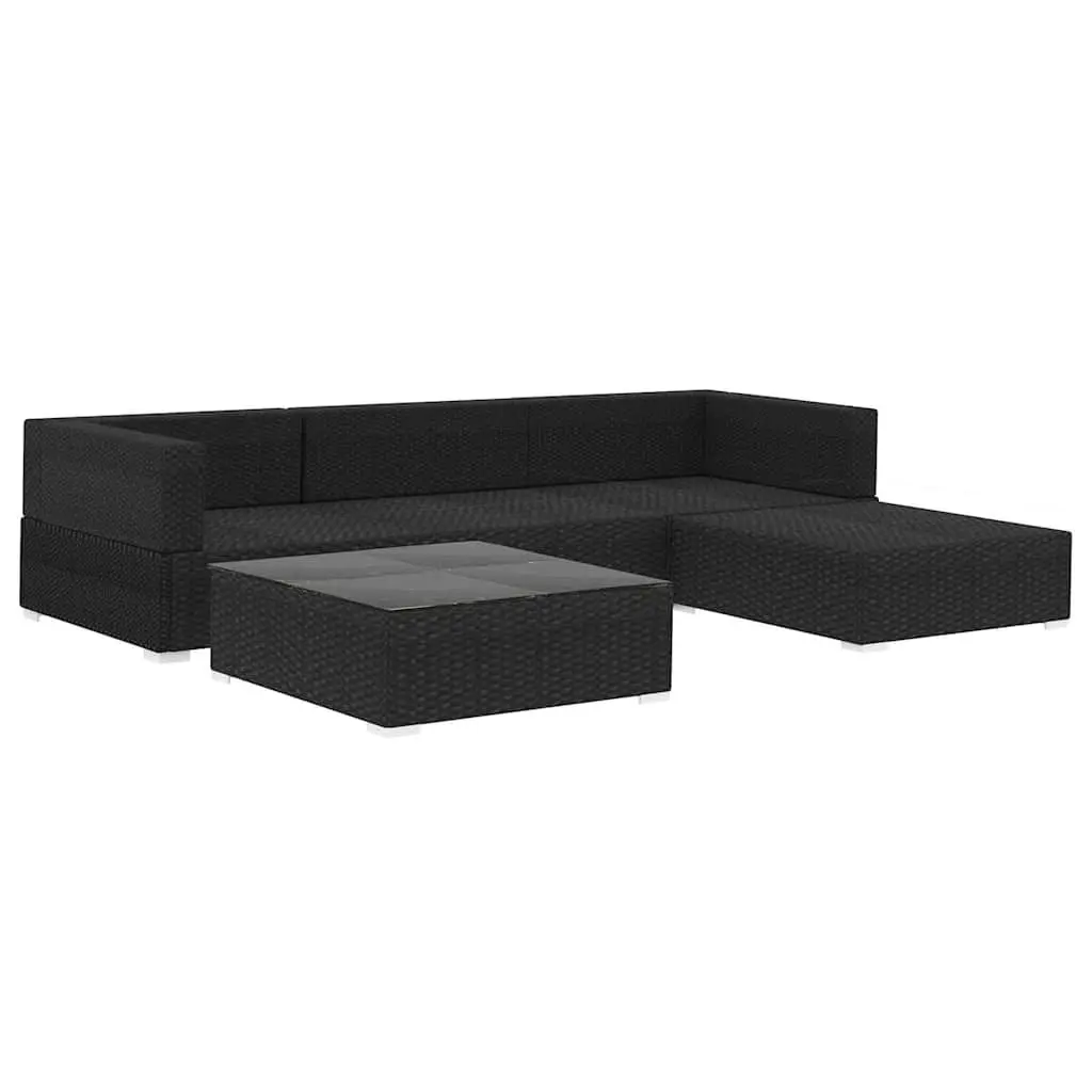 5 Piece Garden Lounge Set Outdoor Patio Sofa with Cushions Poly Rattan Black