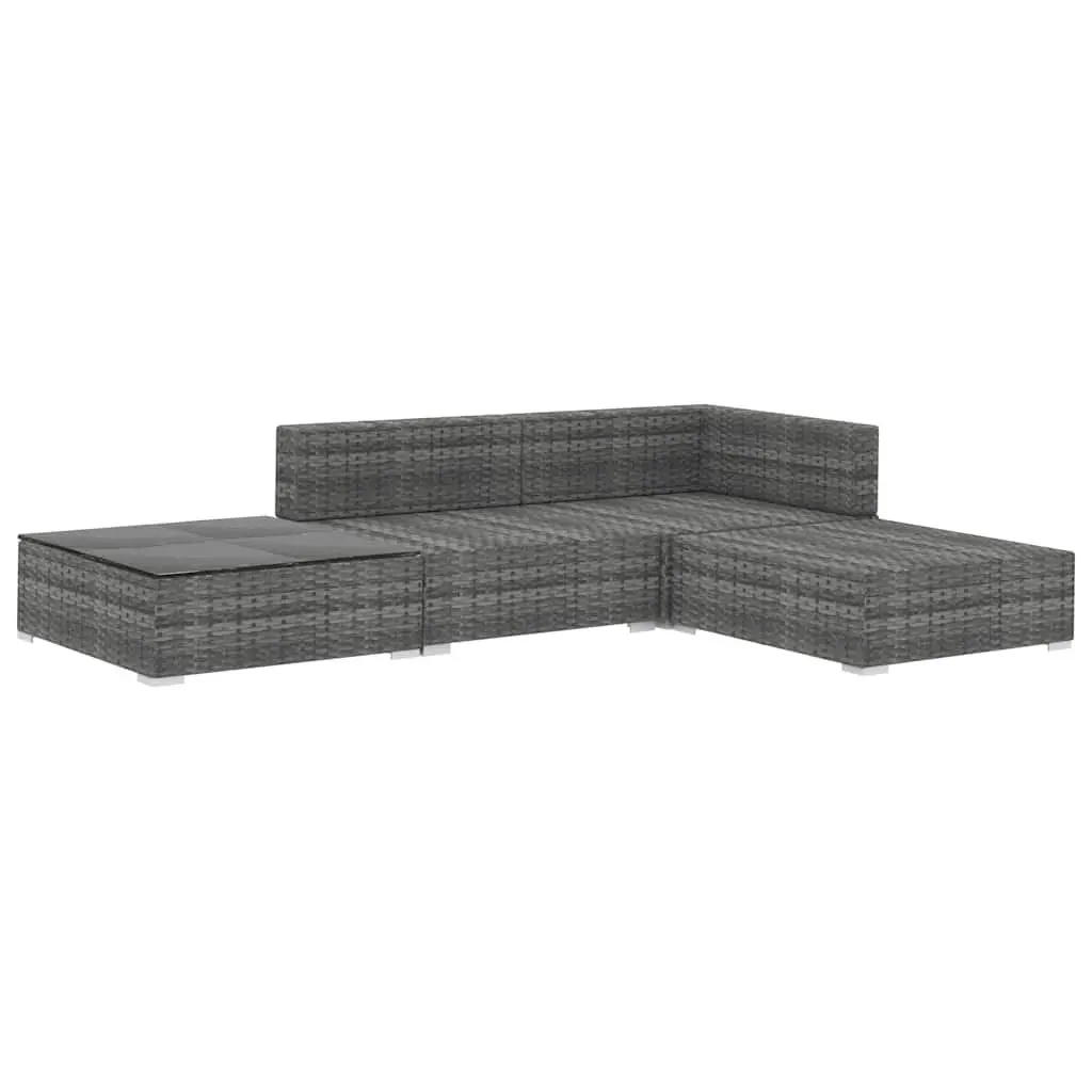 4 Piece Garden Lounge Sofa Set Grey Rattan Weather-resistant Outdoor Furniture with Cushions