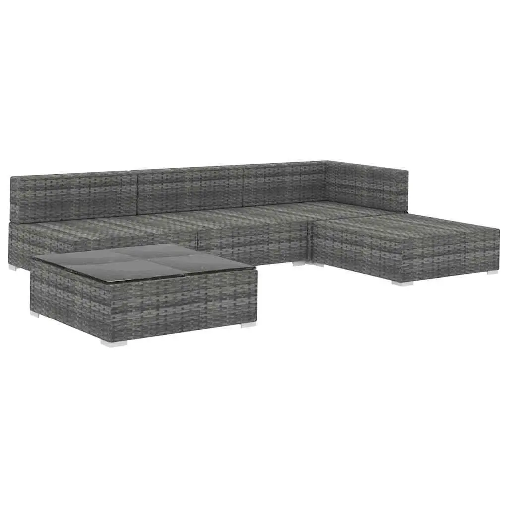 5 Piece Garden Lounge Set Grey Modular Outdoor Rattan Sofa with Cushions