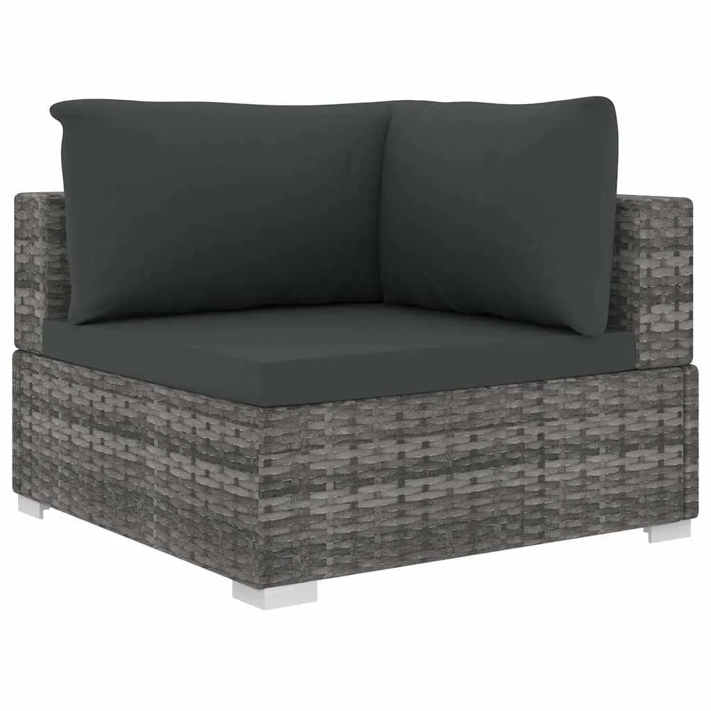 5 Piece Garden Lounge Set Grey Modular Outdoor Rattan Sofa with Cushions