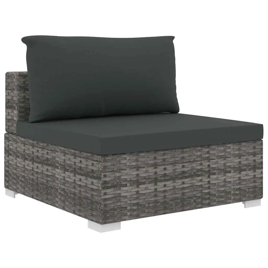 5 Piece Garden Lounge Set Grey Modular Outdoor Rattan Sofa with Cushions