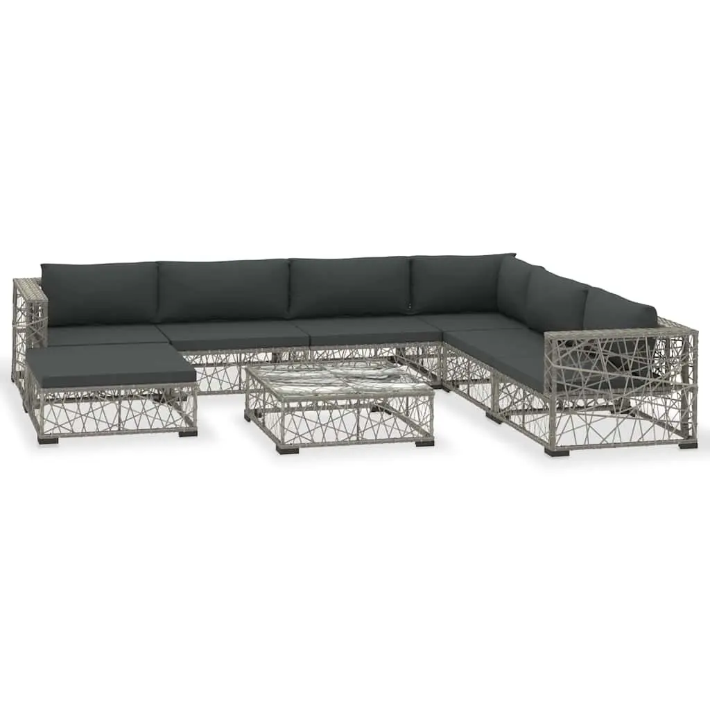 Outdoor Lounge Set Grey 8 Piece Modular Weather-Resistant PE Rattan Patio Furniture