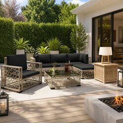 Compact 6-Piece Rattan Lounge Set: Stylish and Durable