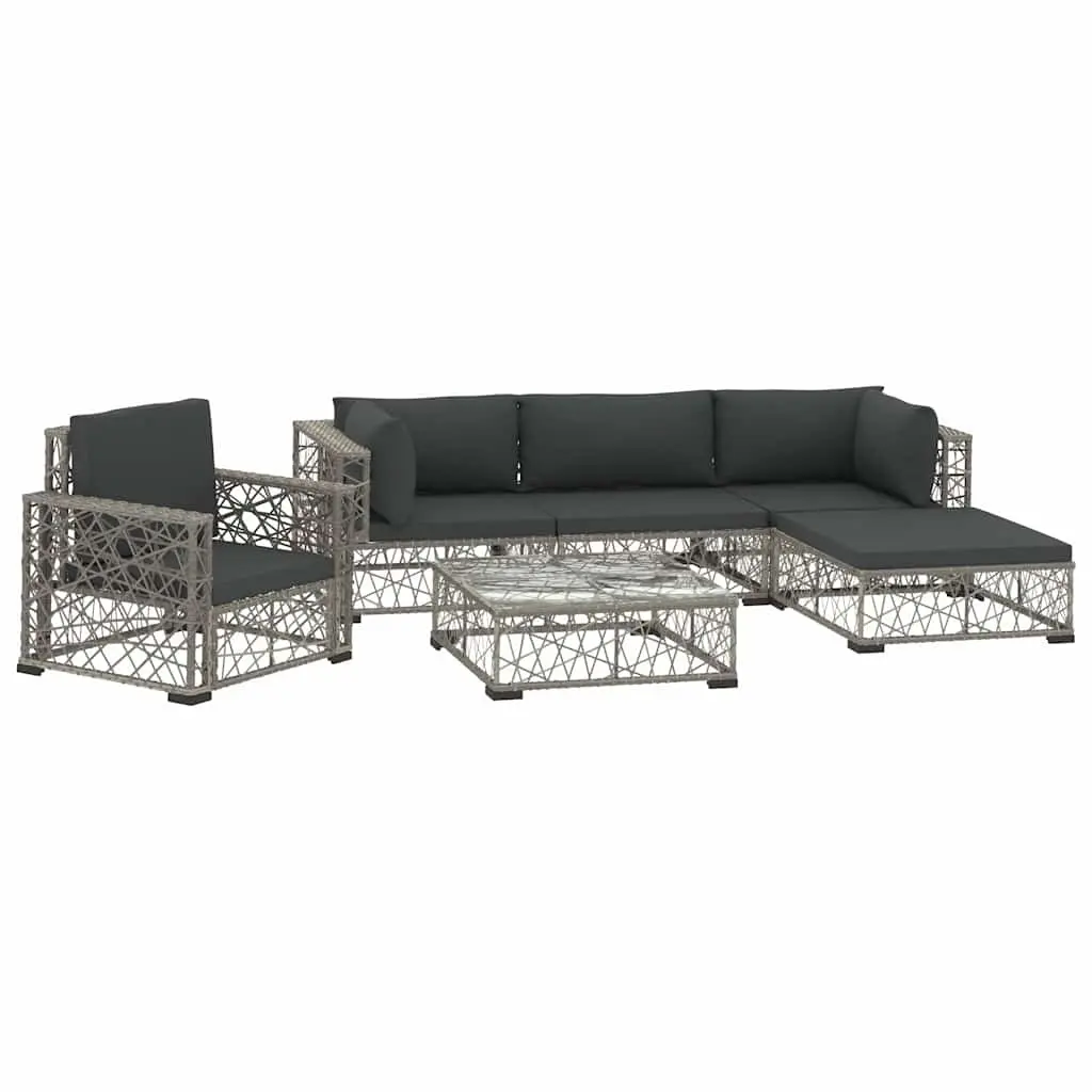 Garden Lounge Set 6 Piece Outdoor Rattan Sofa Patio Furniture with Cushions Grey
