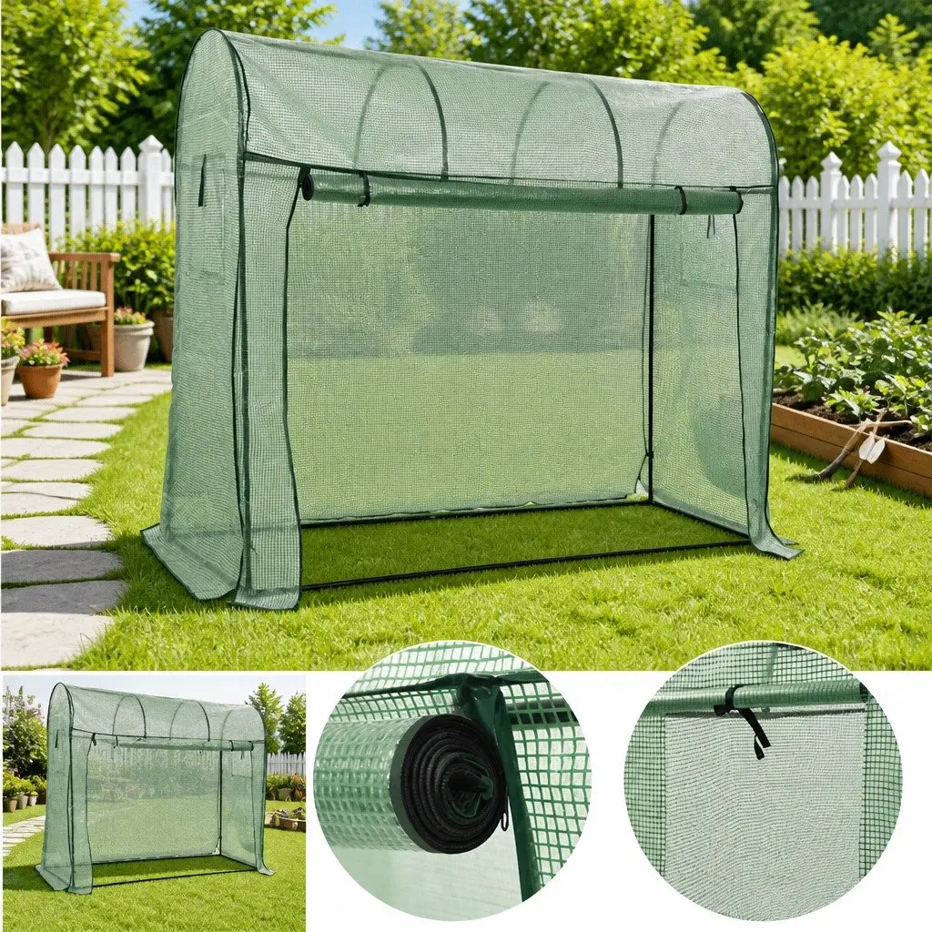 Greenhouse Green 200x80x170cm Powder-coated Steel Frame Zippered Door Gardening Shelter
