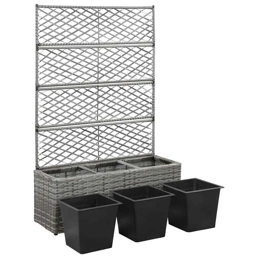 Trellis Raised Garden Bed with 3 Pots Planter Box Grey 83x30x130 cm Outdoor