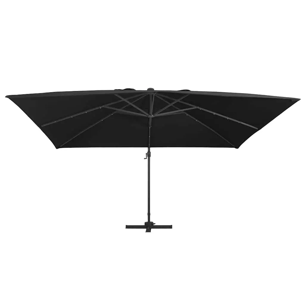 Cantilever Garden Parasol Black 400x300 cm Outdoor Hanging Sunshade with Solar LED Lights