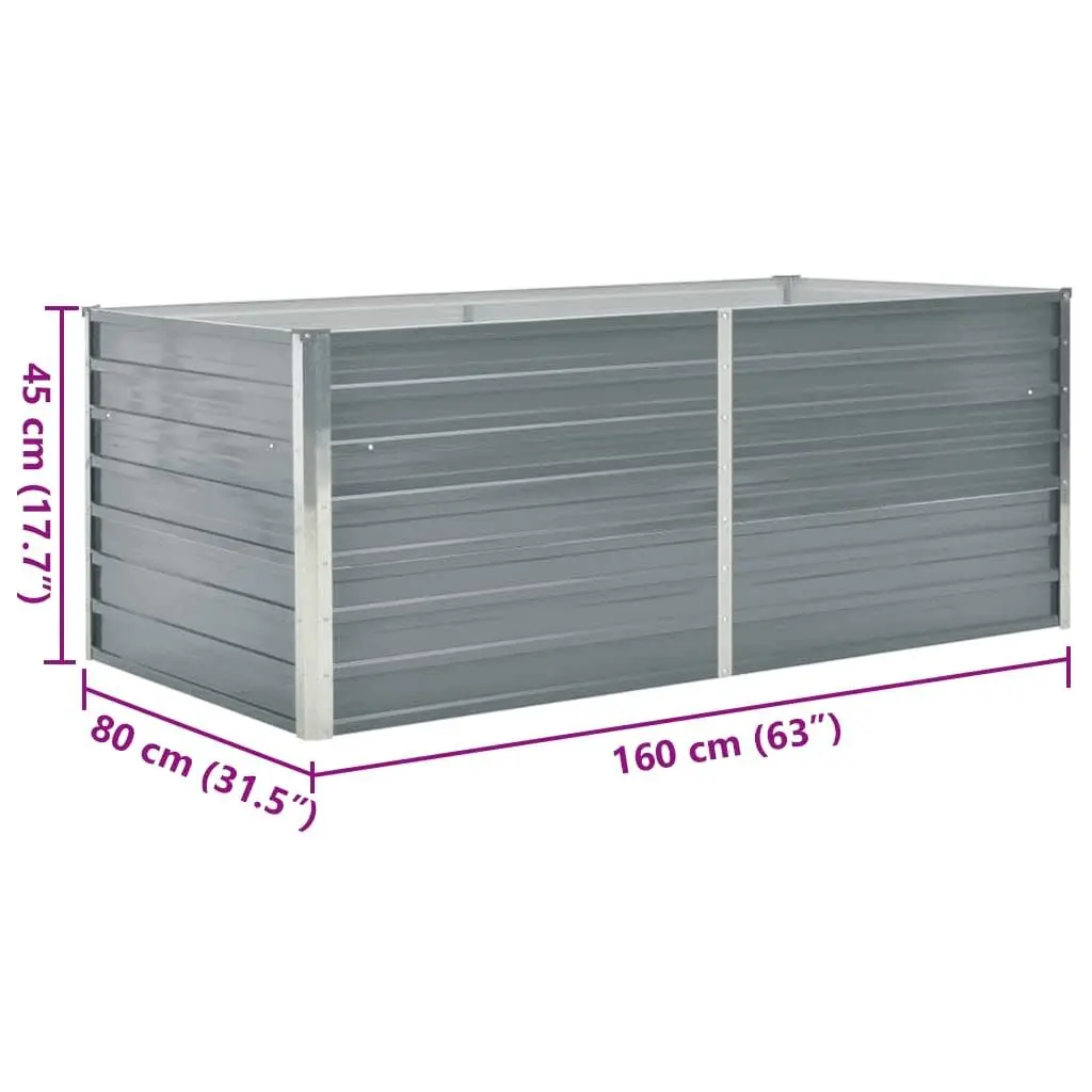 Raised Garden Bed Grey 160x80x45 cm Galvanised Steel Rectangular Planter