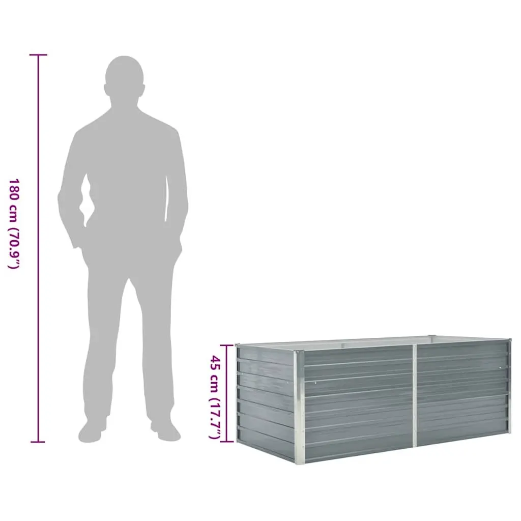 Raised Garden Bed Grey 160x80x45 cm Galvanised Steel Rectangular Planter