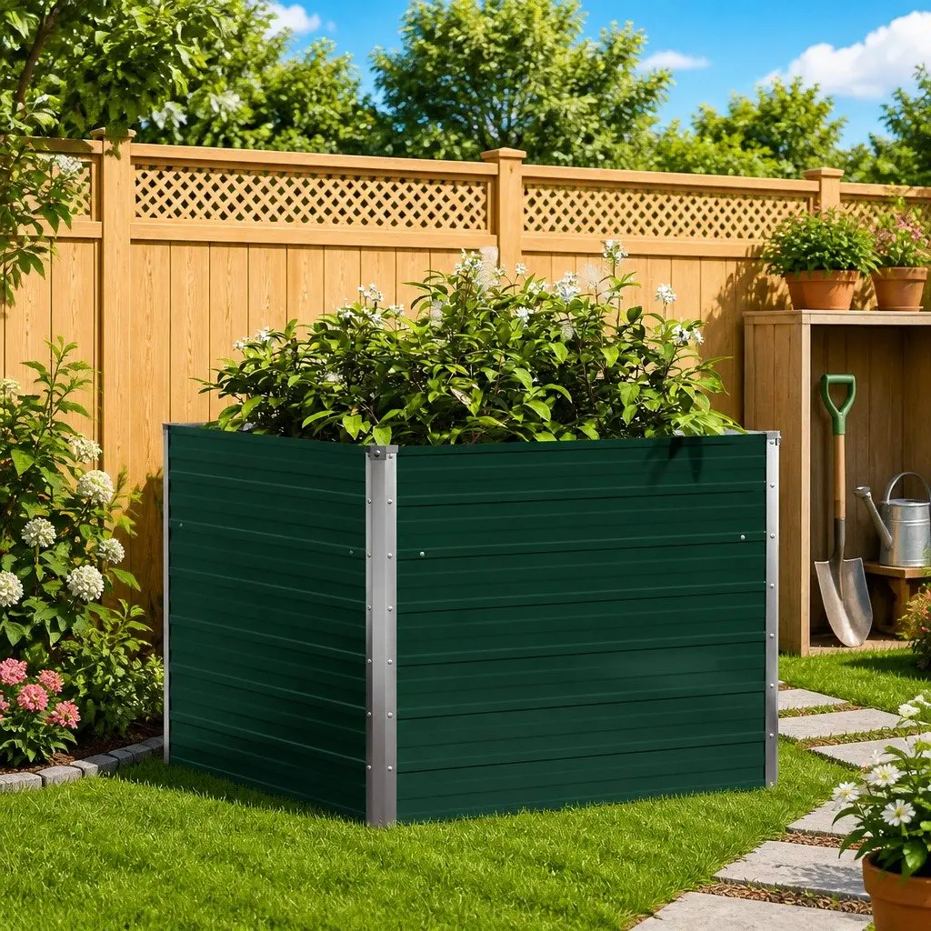 Raised Garden Bed 100x100x77 cm Galvanised Steel Planter Green Open Bottom