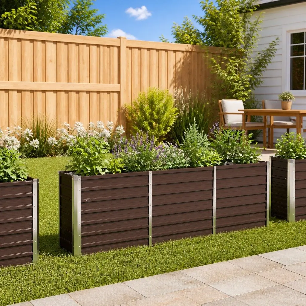 Raised Garden Bed Planter Box Brown 240 x 40 x 77 cm Heavy-duty Galvanised Steel Weather Resistant for Outdoor Use