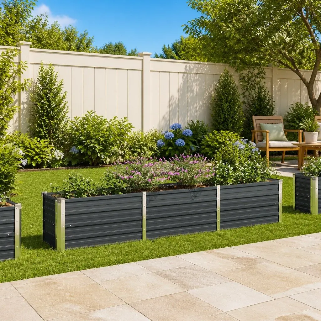 Raised Garden Bed Anthracite 240x40x45cm Galvanised Steel Heavy-Duty Outdoor Planter Box