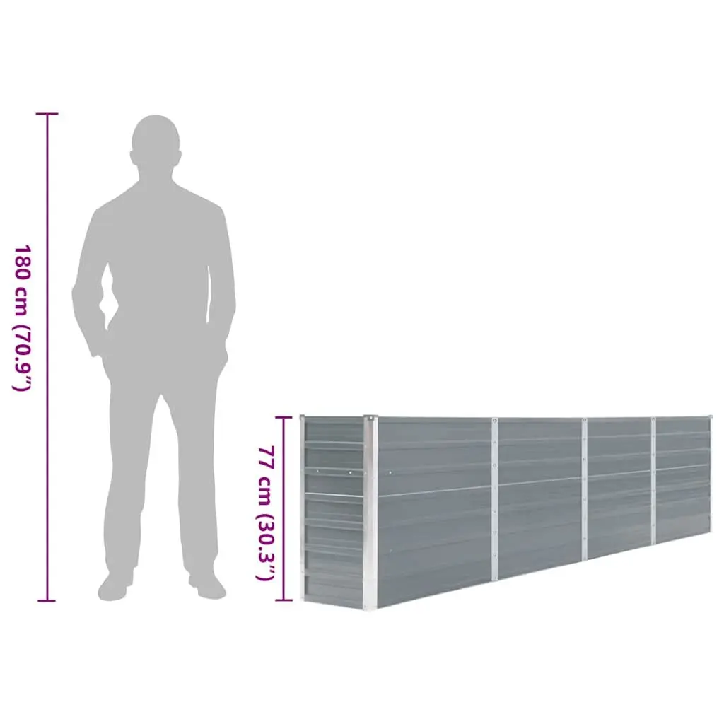 Raised Garden Bed Grey 320x40x77 cm Galvanised Steel Rectangular Planter