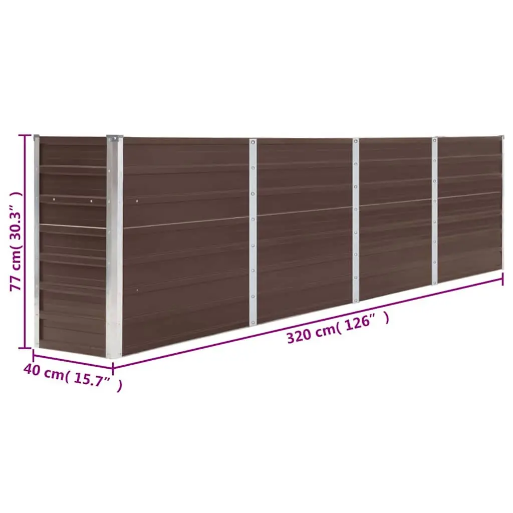 Raised Garden Bed Brown 320x40x77 cm Galvanised Steel Sturdy Construction