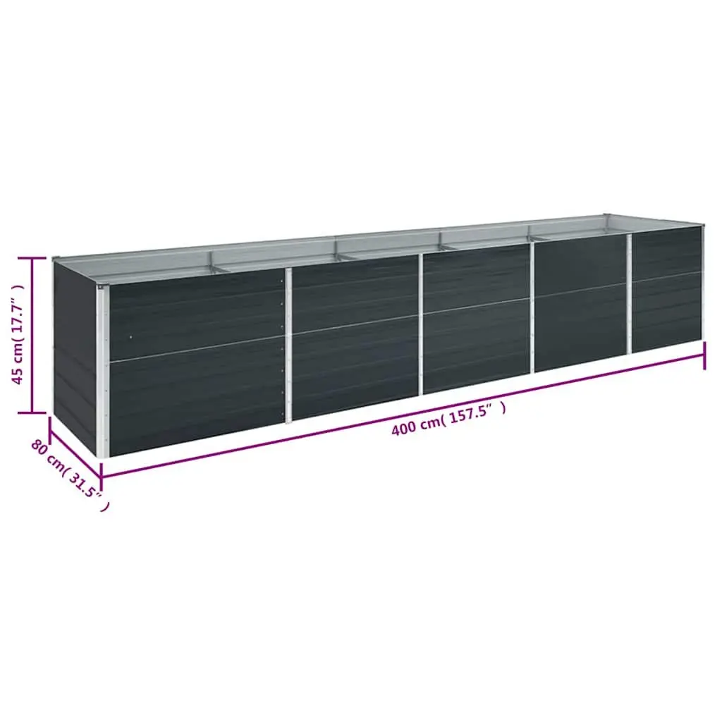 Raised Garden Bed Galvanised Steel Anthracite 400x80x45 cm Heavy-duty Weather Resistant Planter Box Outdoor