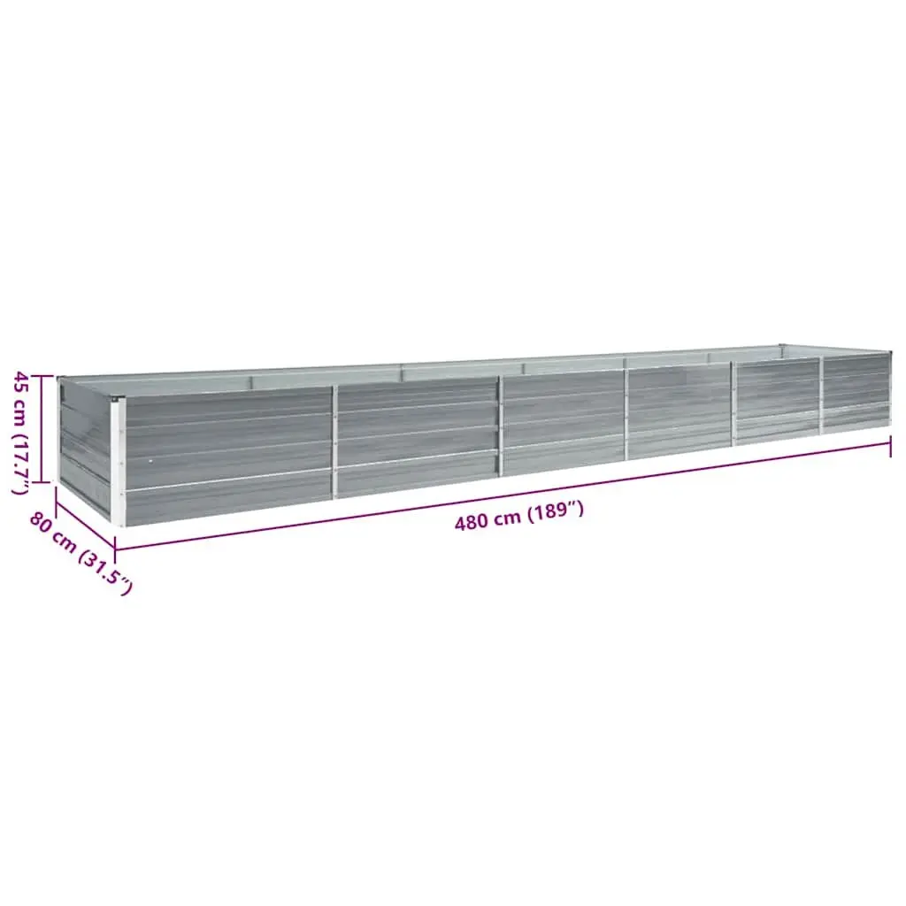 Garden Raised Bed Grey Galvanised Steel Planter Box 480 x 80 x 45 cm Weather Resistant Outdoor Use