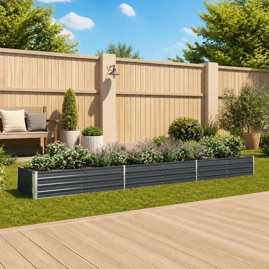 Raised Garden Bed Planter Box Galvanised Steel Anthracite 480x80x45cm Heavy-duty Weather Resistant
