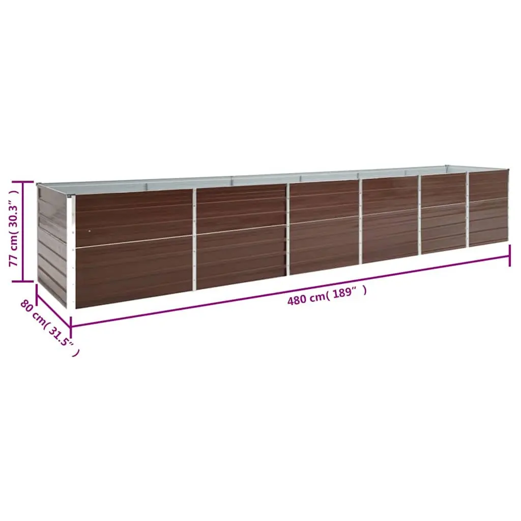 Raised Garden Bed Planter Box Brown 480 x 80 x 77 cm Heavy-duty Galvanised Steel Weather Resistant Outdoor Use