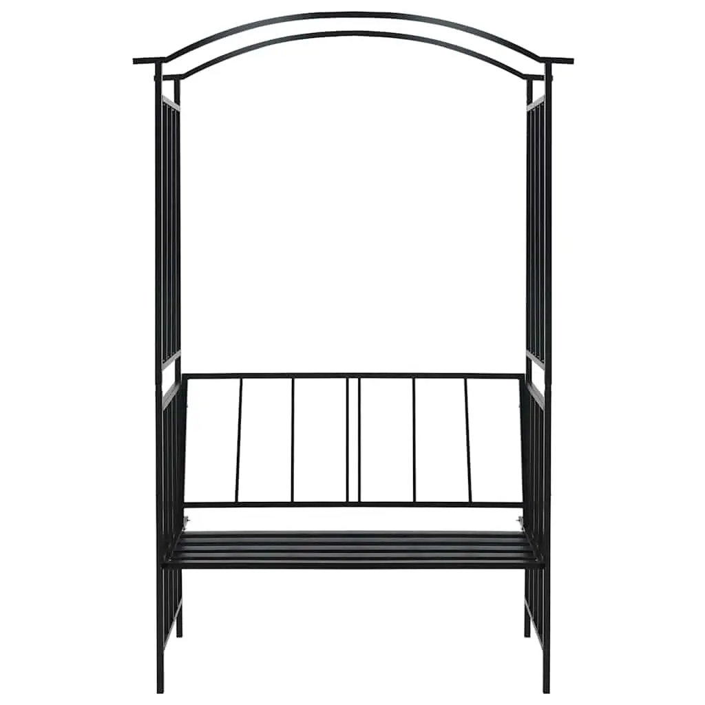 Garden Arch Black Iron Outdoor Arbour with Integrated Bench for Climbing Plants
