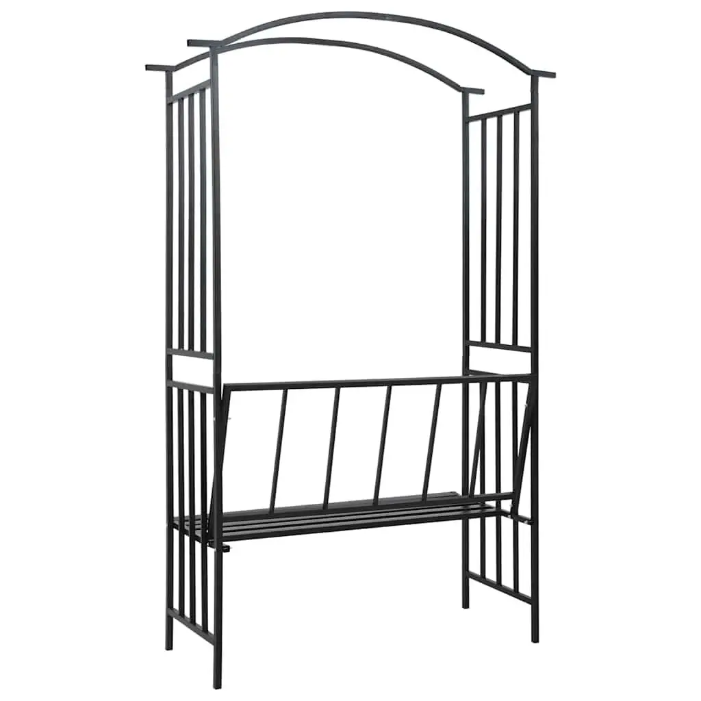 Garden Arch Black Iron Outdoor Arbour with Integrated Bench for Climbing Plants